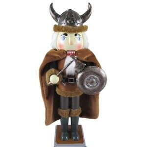 Wooden Christmas Nutcracker ,15", VIKING MALE IN HELMET WITH AN AXE & SHIELD,ATH